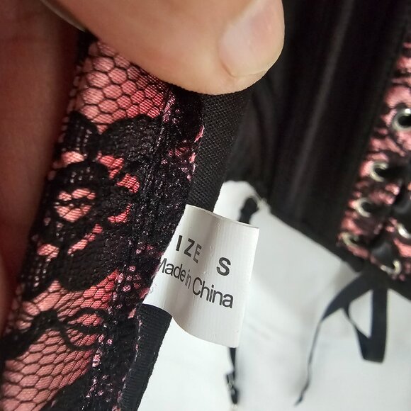 Adore Me Corset Black Pink Lace Ribcage Lace Up Whimsigoth S - Picture 7 of 11